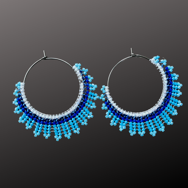 Beaded Chevron Pattern Hoop Earrings
