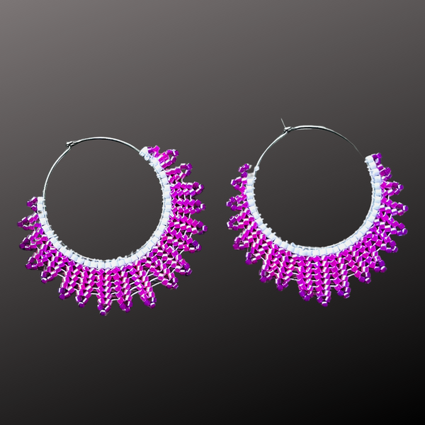 Beaded Chevron Pattern Hoop Earrings