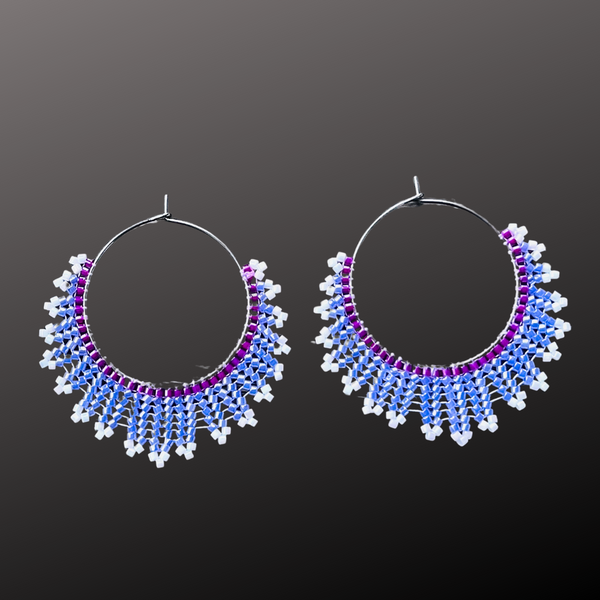 Beaded Chevron Pattern Hoop Earrings