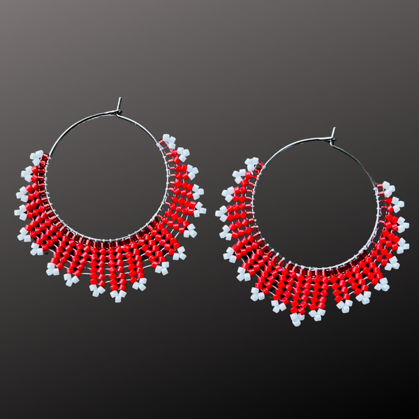 Beaded Chevron Pattern Hoop Earrings