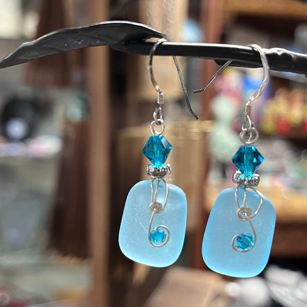 SQUARE SHAPE SEA GLASS EARRINGS