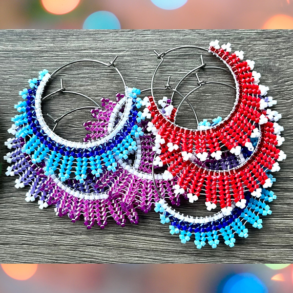 Beaded Chevron Pattern Hoop Earrings