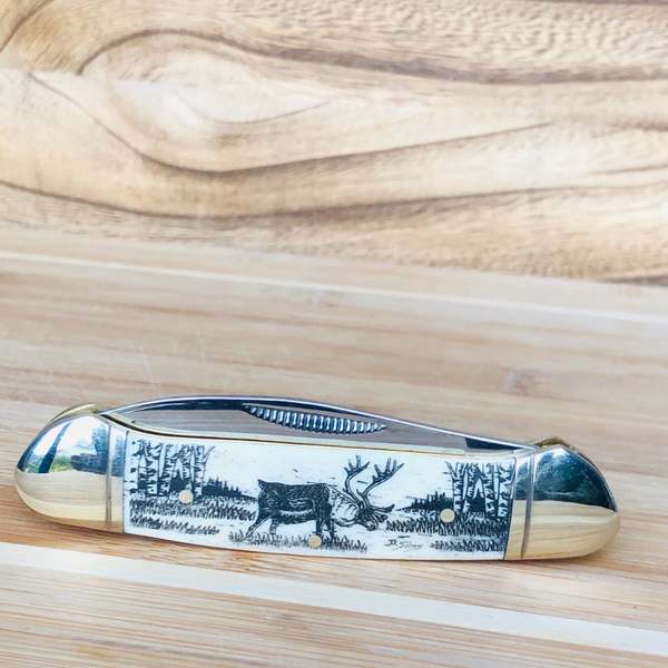 SCRIMSHAW CANOE FOLDING KNIFE - LARGE