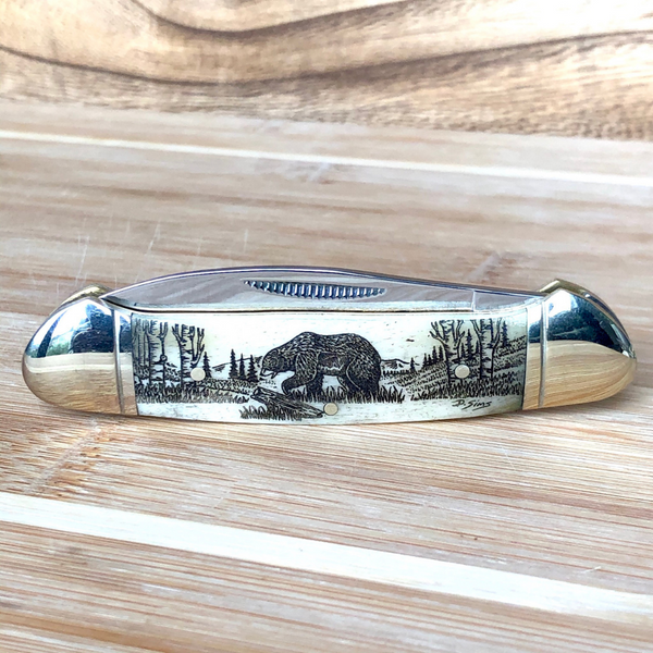 SCRIMSHAW CANOE FOLDING KNIFE - LARGE