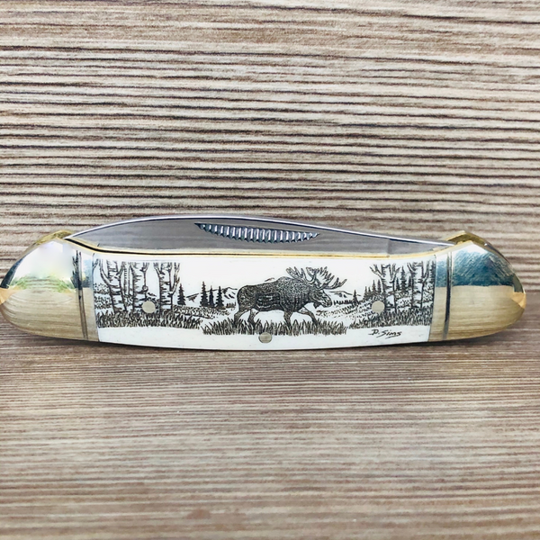 SCRIMSHAW CANOE FOLDING KNIFE - LARGE
