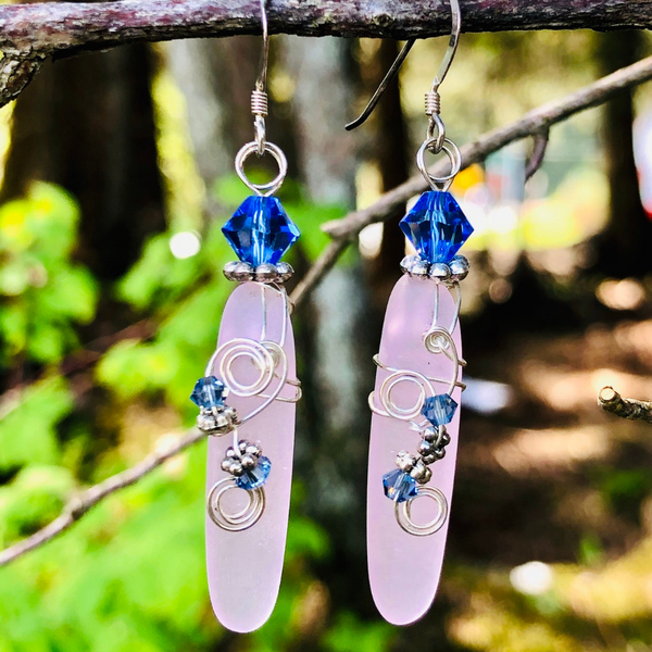 PINK SEA GLASS DAGGER SHAPED EARRINGS