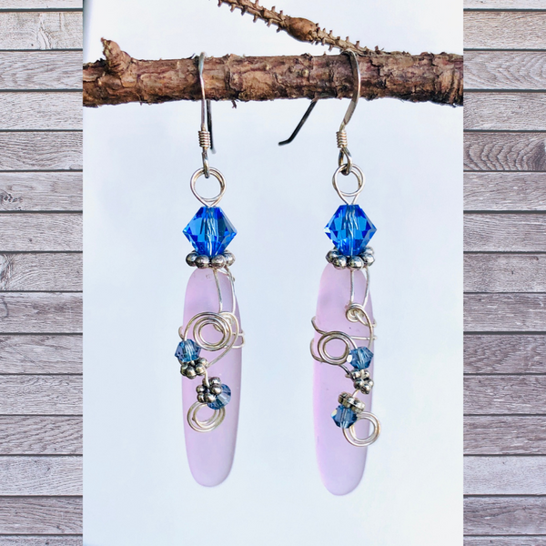 PINK SEA GLASS DAGGER SHAPED EARRINGS