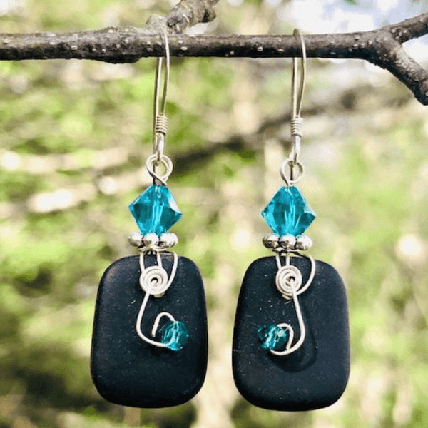 SQUARE SHAPE SEA GLASS EARRINGS