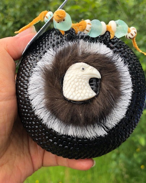 5" ROUND HAND WOVEN GRASS BASKET WITH LID