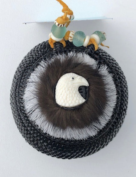 5" ROUND HAND WOVEN GRASS BASKET WITH LID