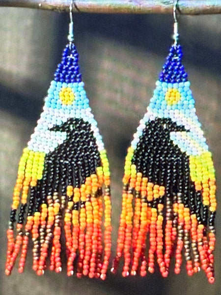 Beaded Raven Earrings Silver Moon