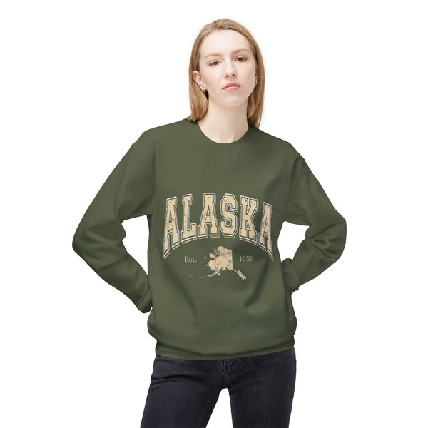 Alaska Arch Crewneck Sweatshirt — Vintage State Outline Graphic