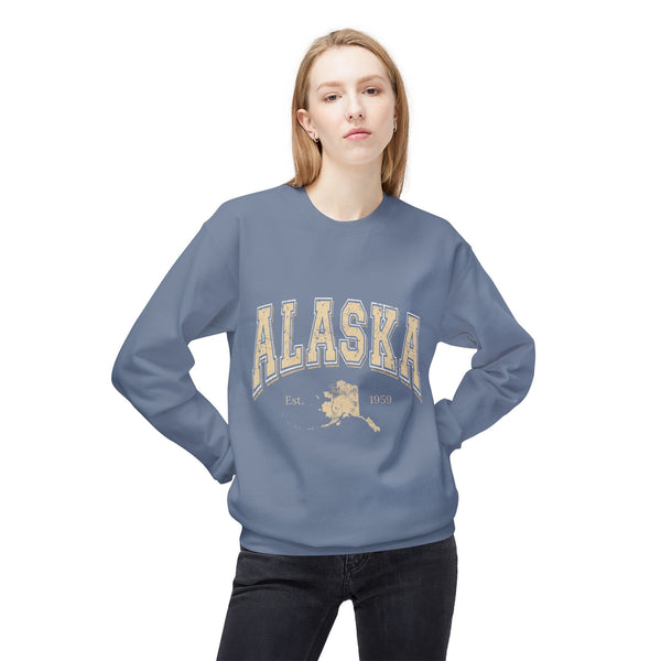 Alaska Arch Crewneck Sweatshirt — Vintage State Outline Graphic
