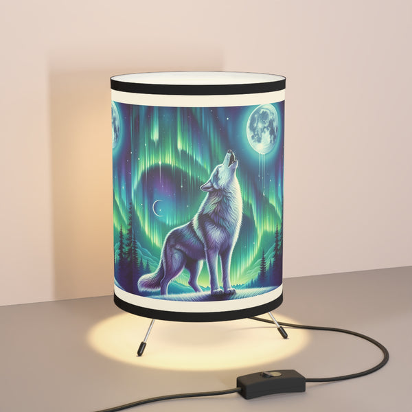 Northern Lights Wolf Tripod Lamp, Home Decor, Unique Gift, Table Lighting, Bedroom Accent, Nature Lover's Gift