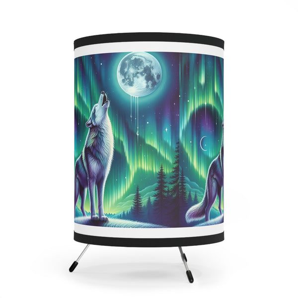 Northern Lights Wolf Tripod Lamp, Home Decor, Unique Gift, Table Lighting, Bedroom Accent, Nature Lover's Gift