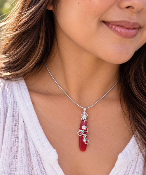 Sea Glass Necklace – Red Dagger-Shaped