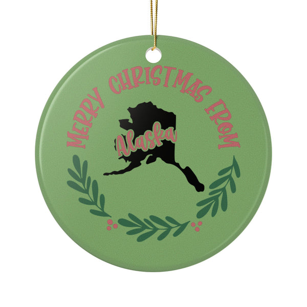 Holiday Ceramic Ornament, Merry Christmas from Alaska ornament
