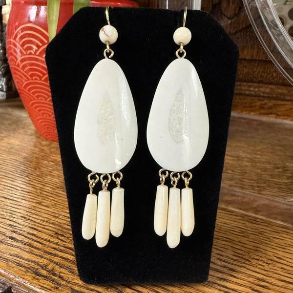 Fossil Ivory Earrings - Tear Drop with fringe