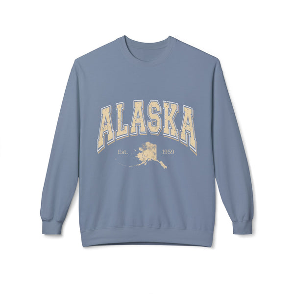 Alaska Arch Crewneck Sweatshirt — Vintage State Outline Graphic