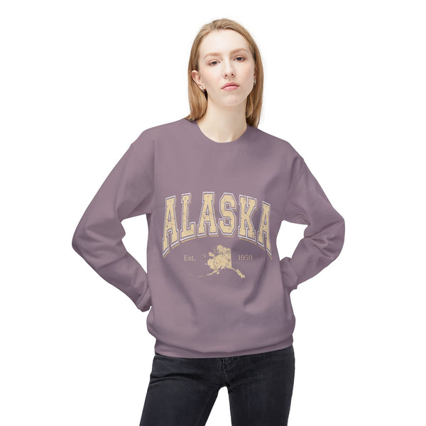 Alaska Arch Crewneck Sweatshirt — Vintage State Outline Graphic