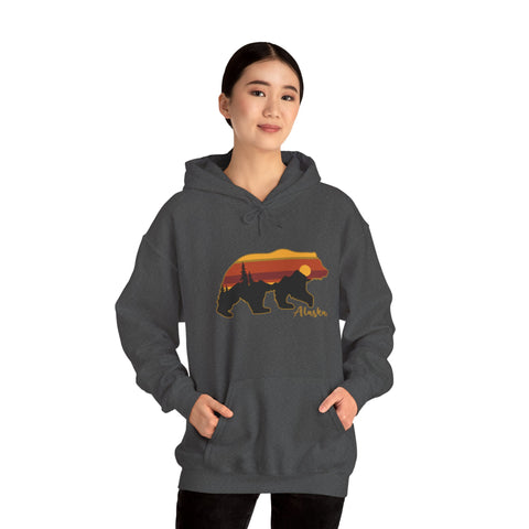 Alaska Bear Sunset Hoodie, Cozy Unisex Sweatshirt, Perfect for Nature Lovers, Gift for Outdoor Enthusiasts, Travel Wear, Relaxation Apparel