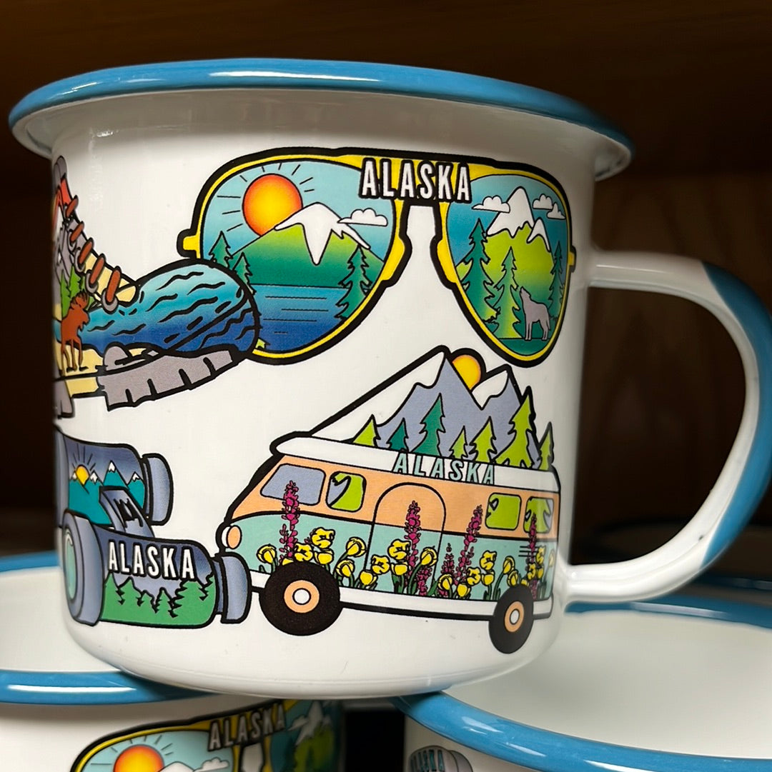 Mug enamel tin camp adventure, 12 0Z