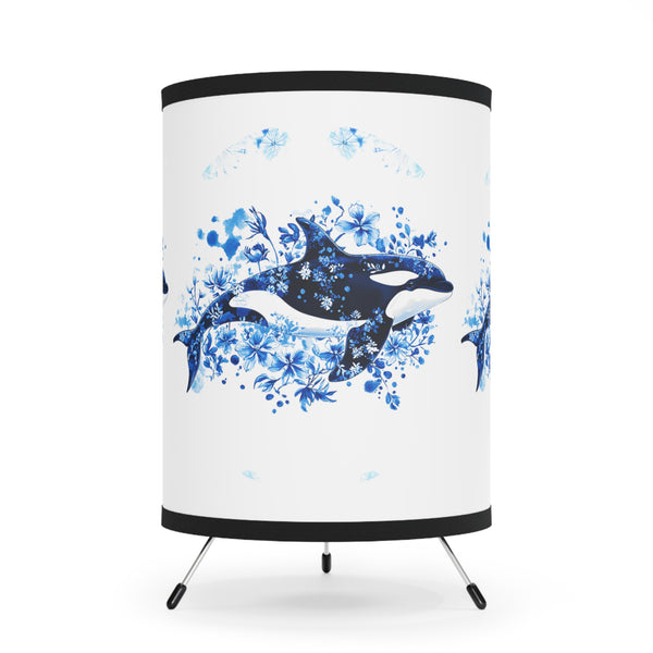 Ocean-Inspired Tripod Lamp - Whales Print, Nautical Home Decor, Coastal Lighting, Unique Gift for Ocean Lovers, Blue Decor