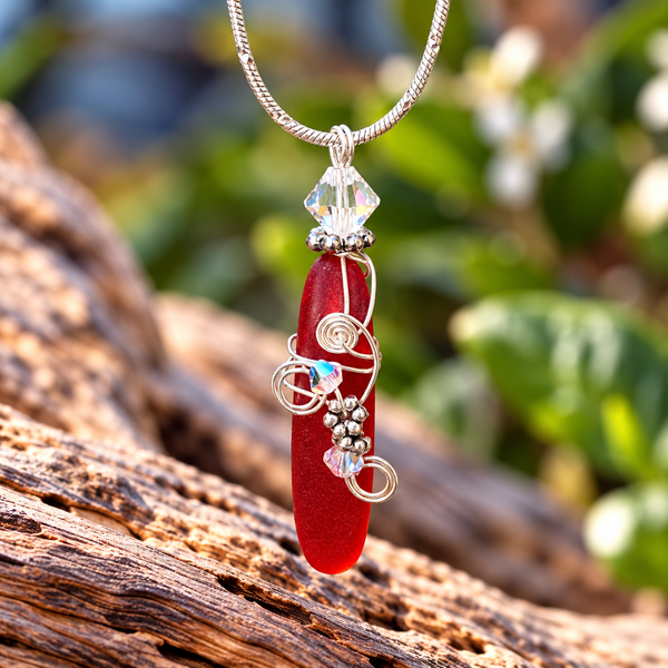 Sea Glass Necklace – Red Dagger-Shaped