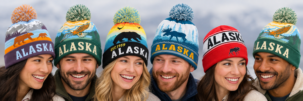 Alaska Wildlife Knit Beanie with Foldover Cuff - Bear
