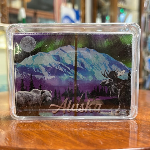 Playing card, clear box, Northern lights