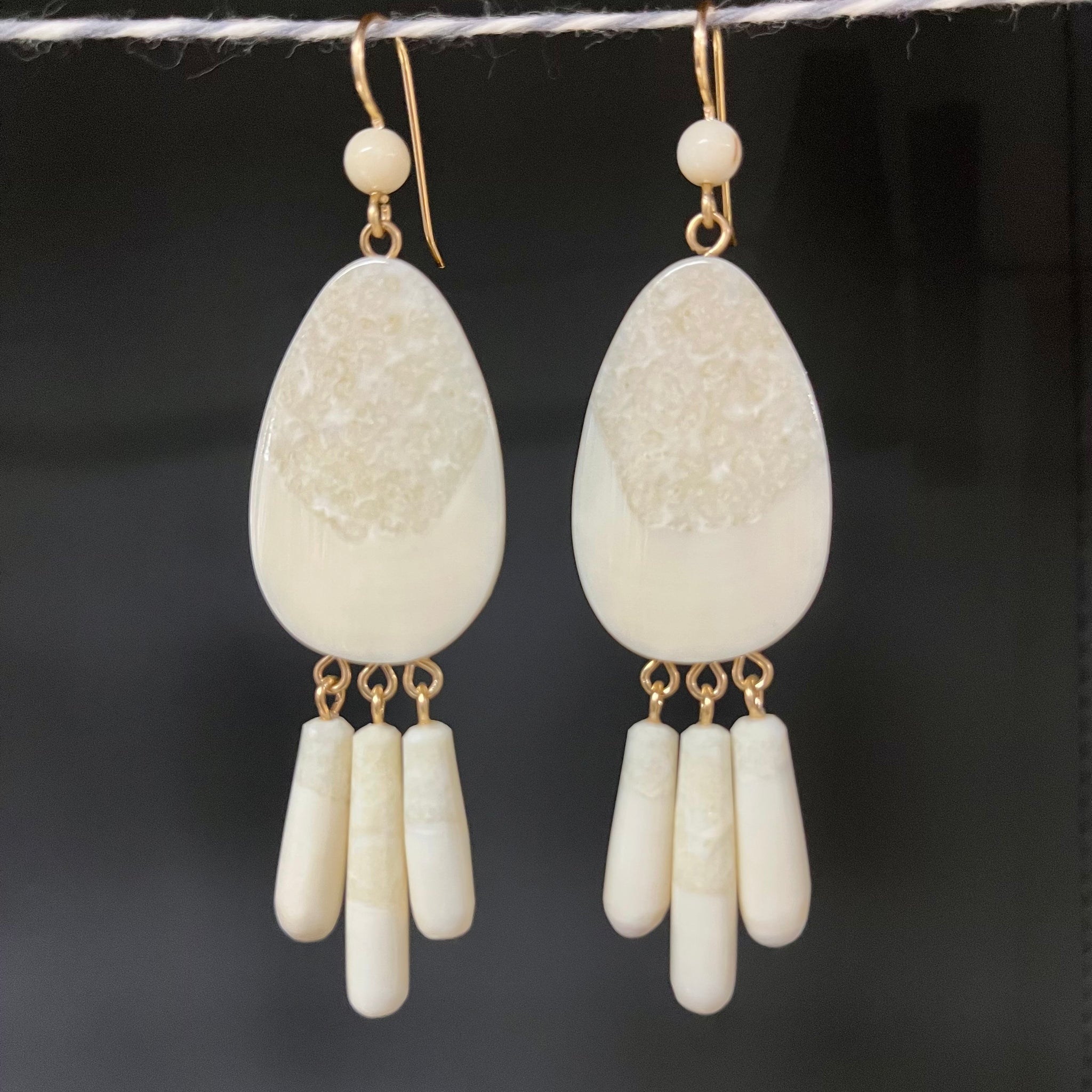 Fossil Ivory Earrings - Tear Drop with fringe