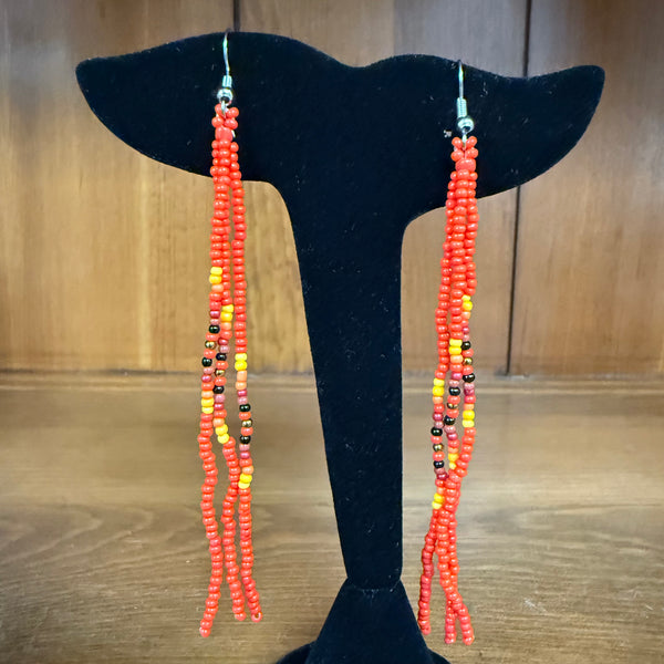 Long White Beaded Dangle Earrings – 4” Skinny Statement Earrings