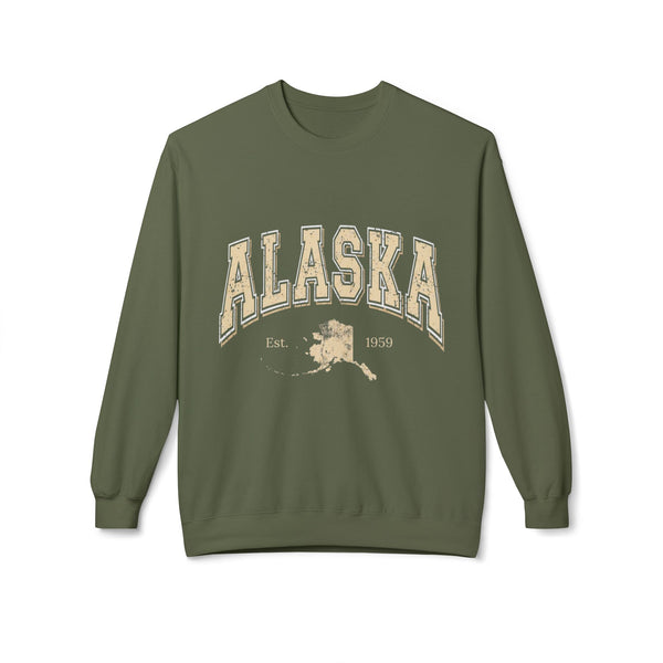 Alaska Arch Crewneck Sweatshirt — Vintage State Outline Graphic