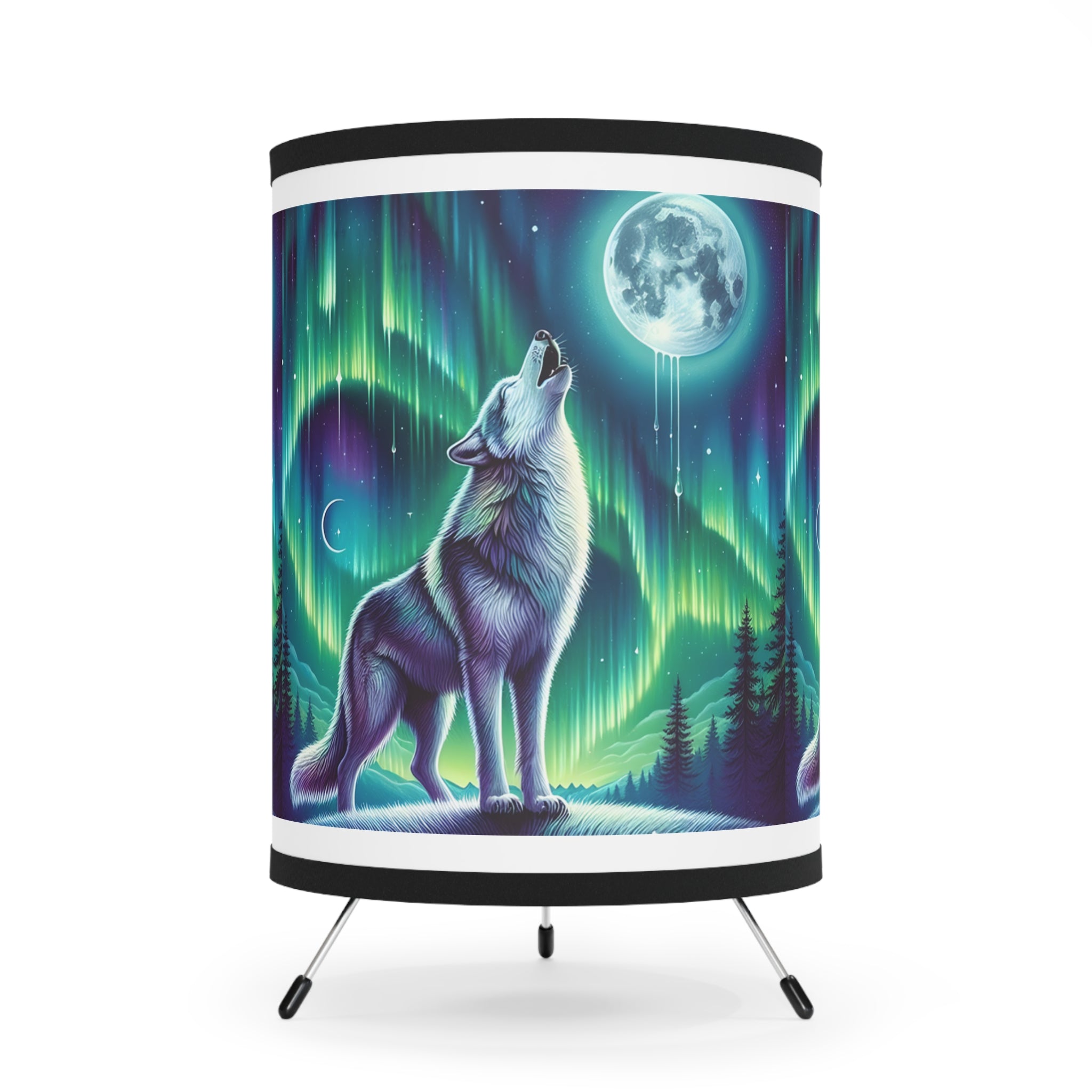 Northern Lights Wolf Tripod Lamp, Home Decor, Unique Gift, Table Lighting, Bedroom Accent, Nature Lover's Gift