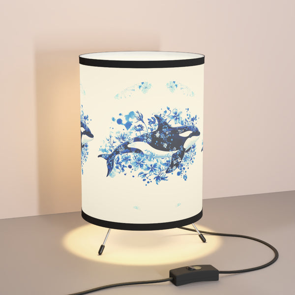 Ocean-Inspired Tripod Lamp - Whales Print, Nautical Home Decor, Coastal Lighting, Unique Gift for Ocean Lovers, Blue Decor