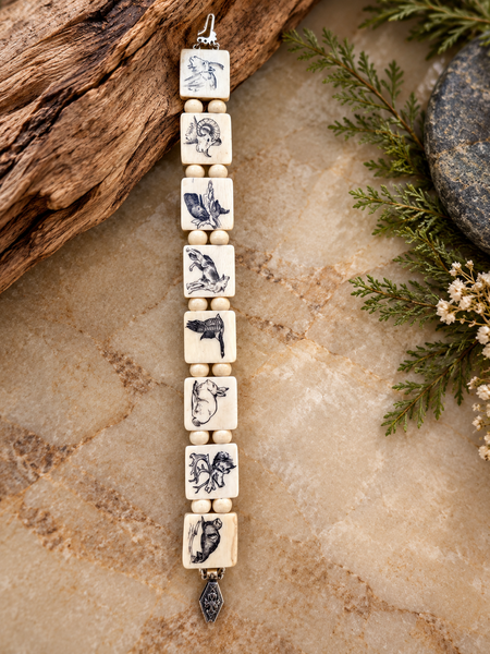 Vintage Scrimshaw Woolly Mammoth Ivory Bracelet – Handmade Arctic Wildlife