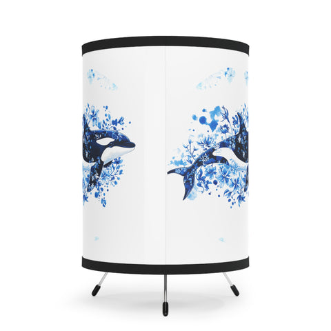 Ocean-Inspired Tripod Lamp - Whales Print, Nautical Home Decor, Coastal Lighting, Unique Gift for Ocean Lovers, Blue Decor