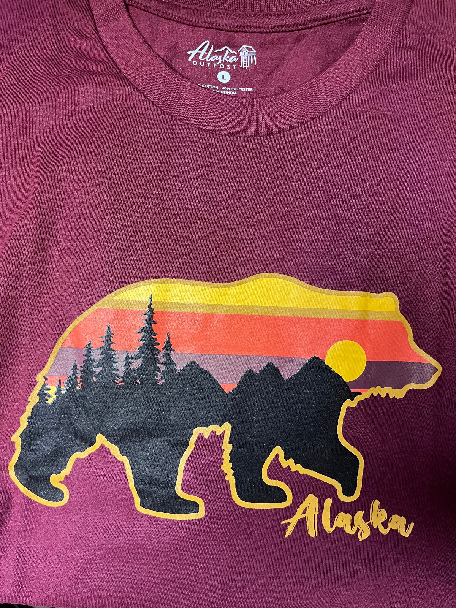 Adult T-shirt, stripe bear maroon