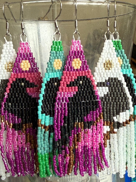 Beaded Raven Earrings Silver Moon