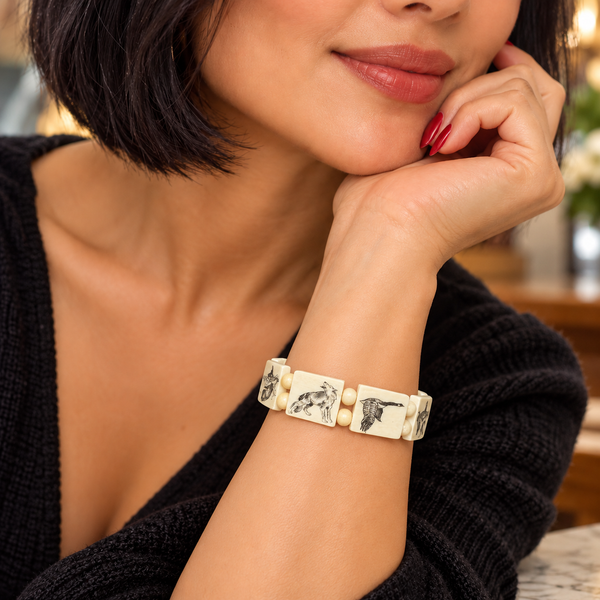 Vintage Scrimshaw Woolly Mammoth Ivory Bracelet – Handmade Arctic Wildlife