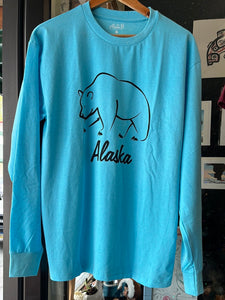 Adult long sleeve outline bear sky blue