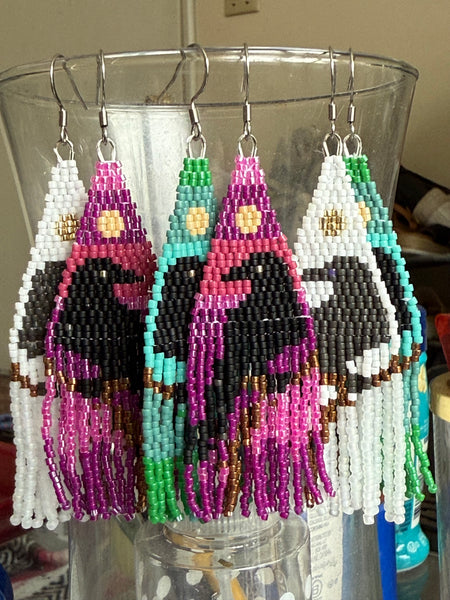 Beaded Raven Earrings Silver Moon