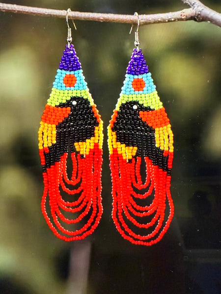 Beaded Raven Earrings Silver Moon