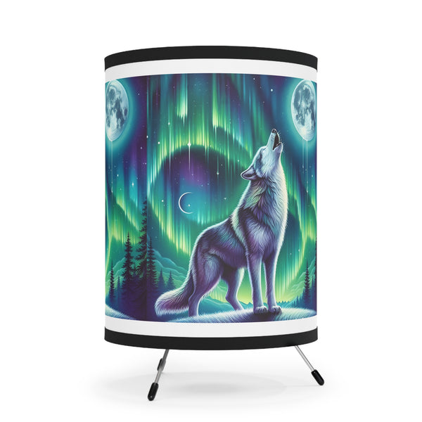 Northern Lights Wolf Tripod Lamp, Home Decor, Unique Gift, Table Lighting, Bedroom Accent, Nature Lover's Gift