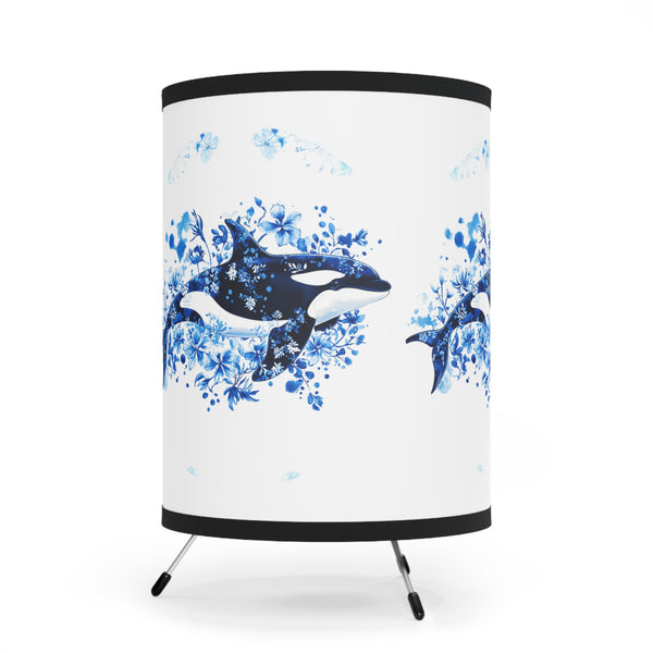 Ocean-Inspired Tripod Lamp - Whales Print, Nautical Home Decor, Coastal Lighting, Unique Gift for Ocean Lovers, Blue Decor