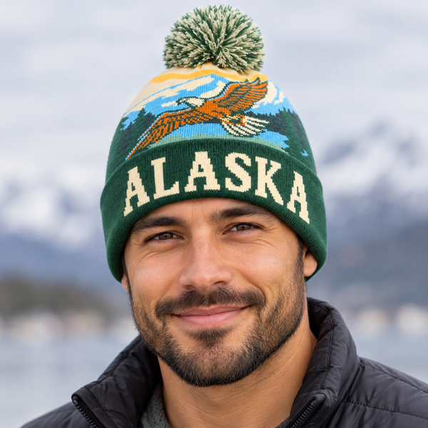 Alaska Wildlife Knit Beanie with Foldover Cuff - Bear