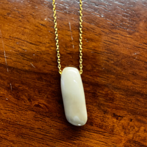 Fossil Ivory Tooth Pendant on Gold Chain
