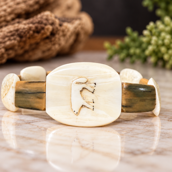 Vintage Woolly Mammoth Ivory & Fossilized Walrus Tusk Stretch Bracelet