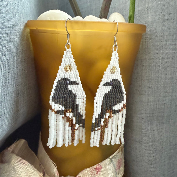 Beaded Raven Earrings Silver Moon