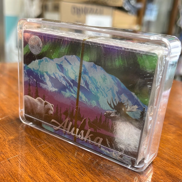 Playing card, clear box, Northern lights
